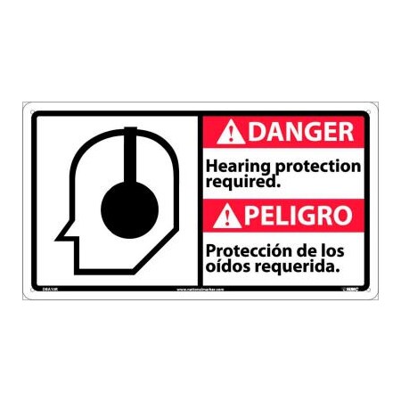 National Marker Co Bilingual Plastic Sign - Danger Hearing Protection Required DBA10R